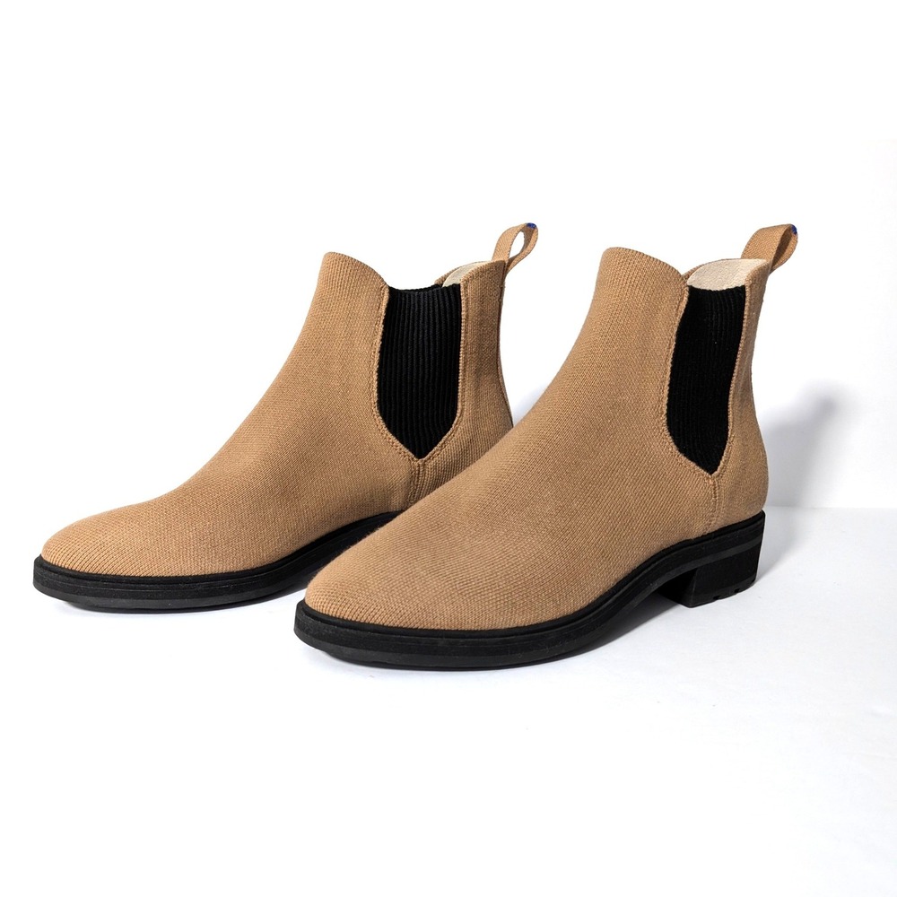 Rothy's Chelsea Lug Boot Tan Knit Pull On Ankle Boot Womens 10